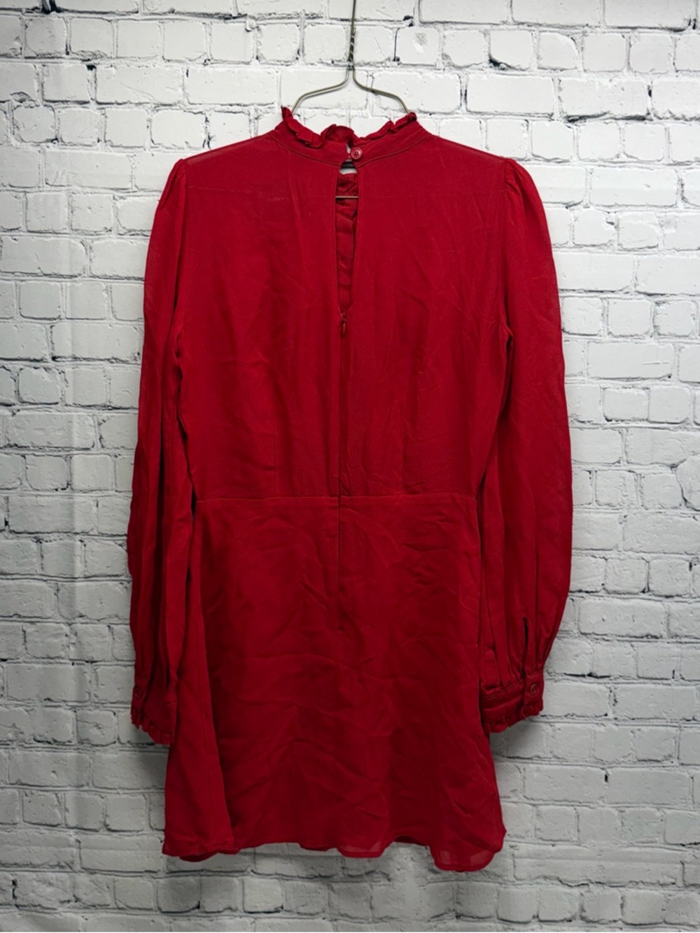 Reformation Mathilda Red Ruffle-Front Long Sleeve Mini Dress size 4 - Picture 3 of 8